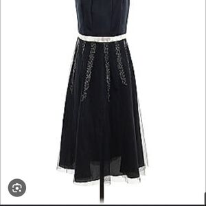 London Times Black Strapless Dress with White Detailing